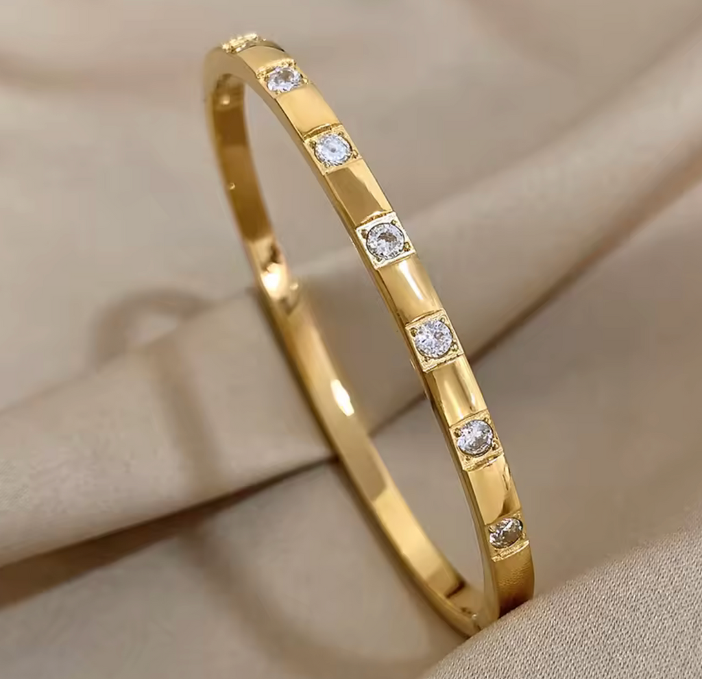 Stainless Steel Square Rhinestone Cuff Bangle