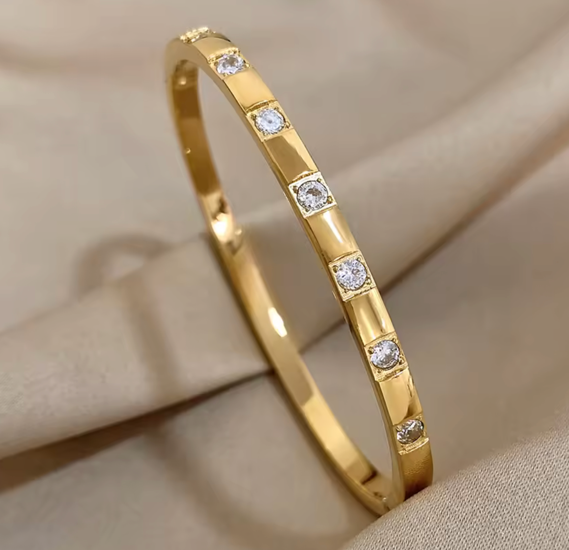 Stainless Steel Square Rhinestone Cuff Bangle