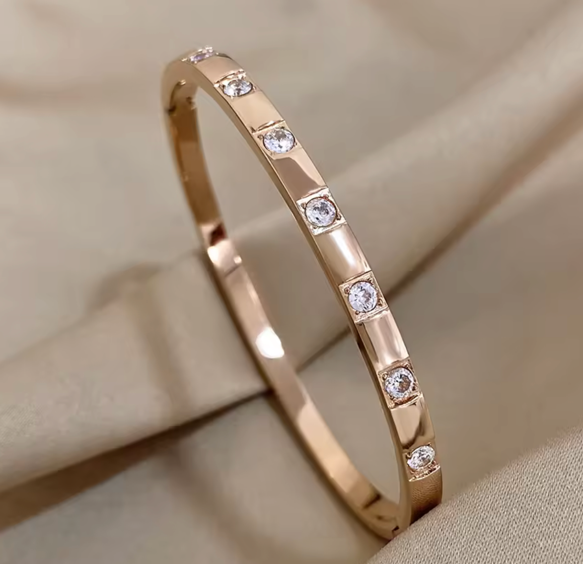 Stainless Steel Square Rhinestone Cuff Bangle