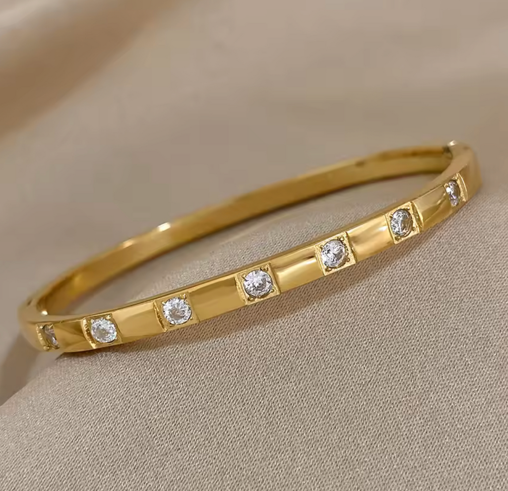 Stainless Steel Square Rhinestone Cuff Bangle