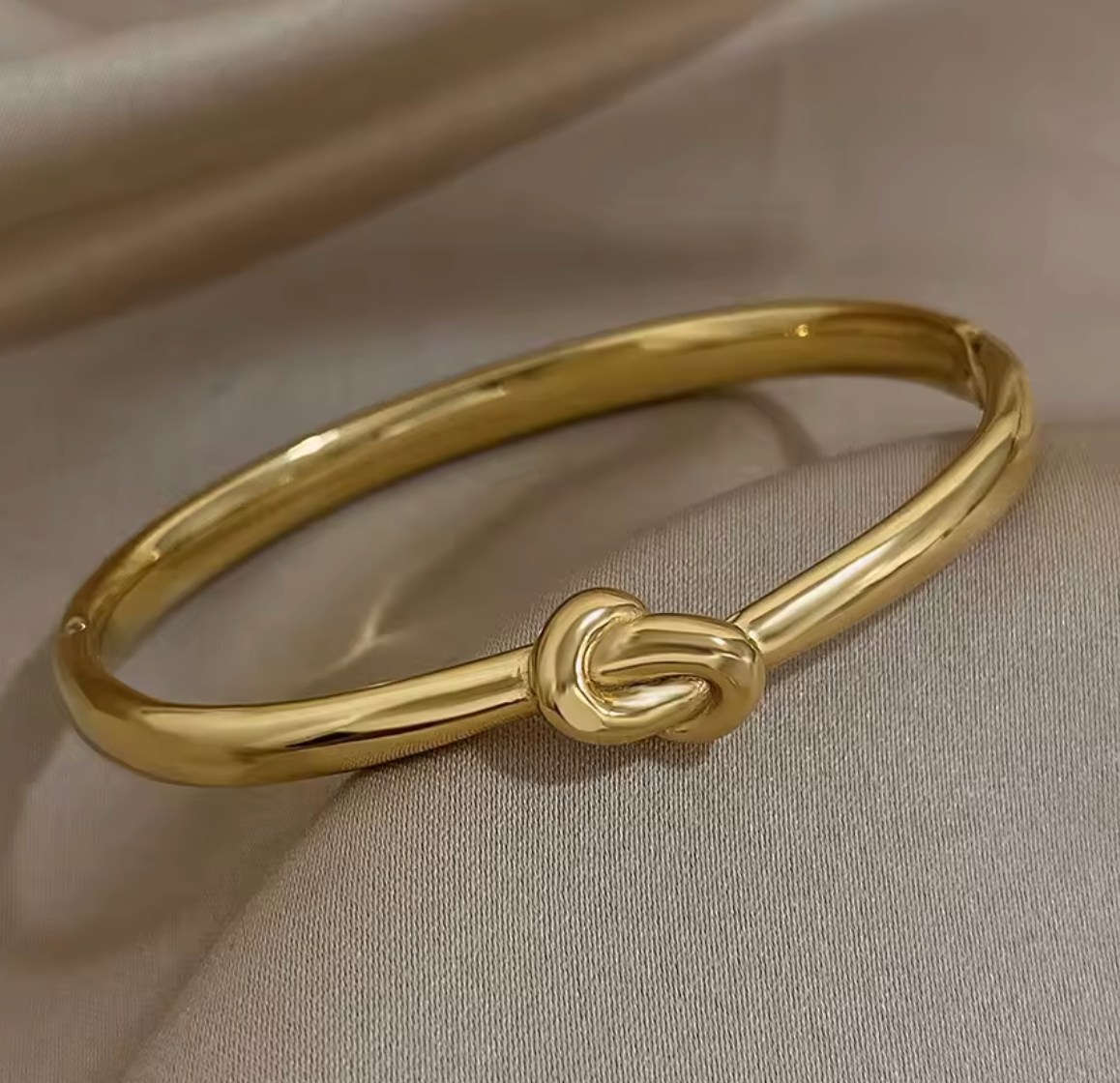 Stainless Steel Knotted Gold Cuff Bangle Bracelet