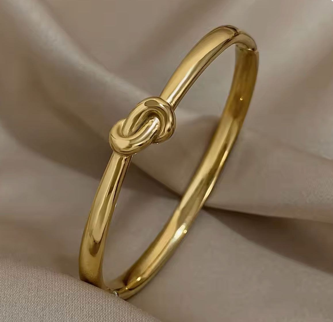 Stainless Steel Knotted Gold Cuff Bangle Bracelet