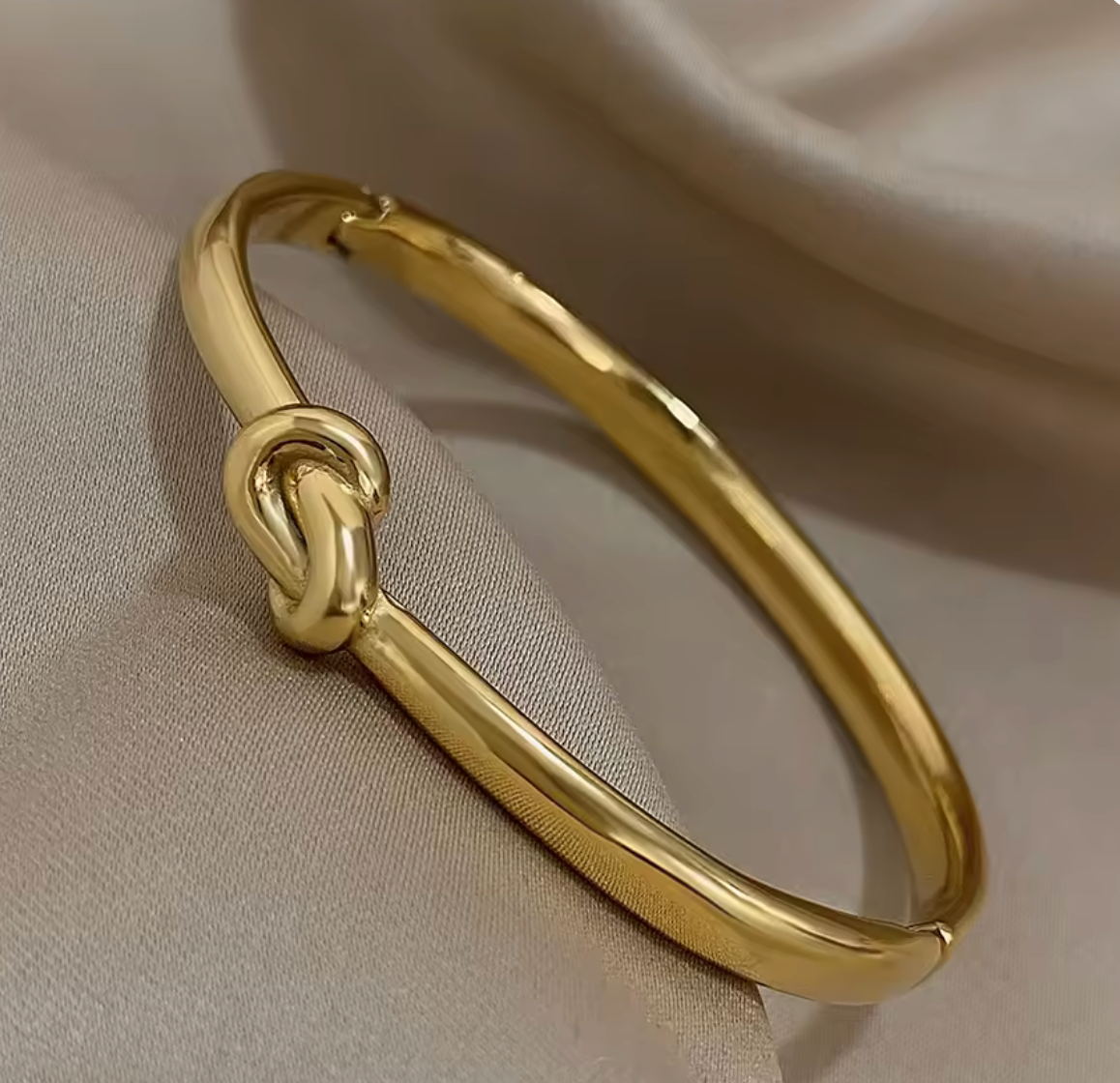 Stainless Steel Knotted Gold Cuff Bangle Bracelet