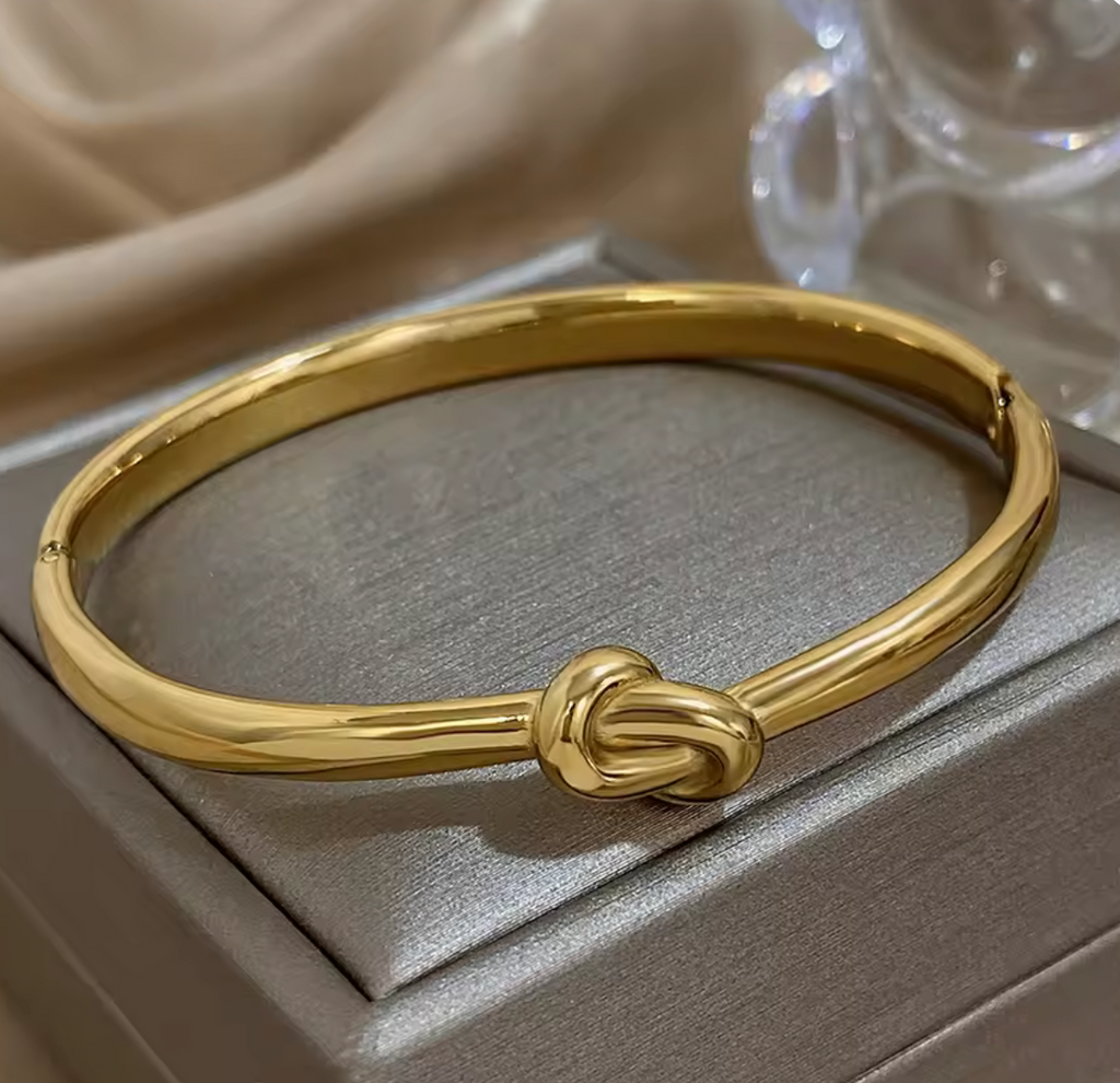 Stainless Steel Knotted Gold Cuff Bangle Bracelet