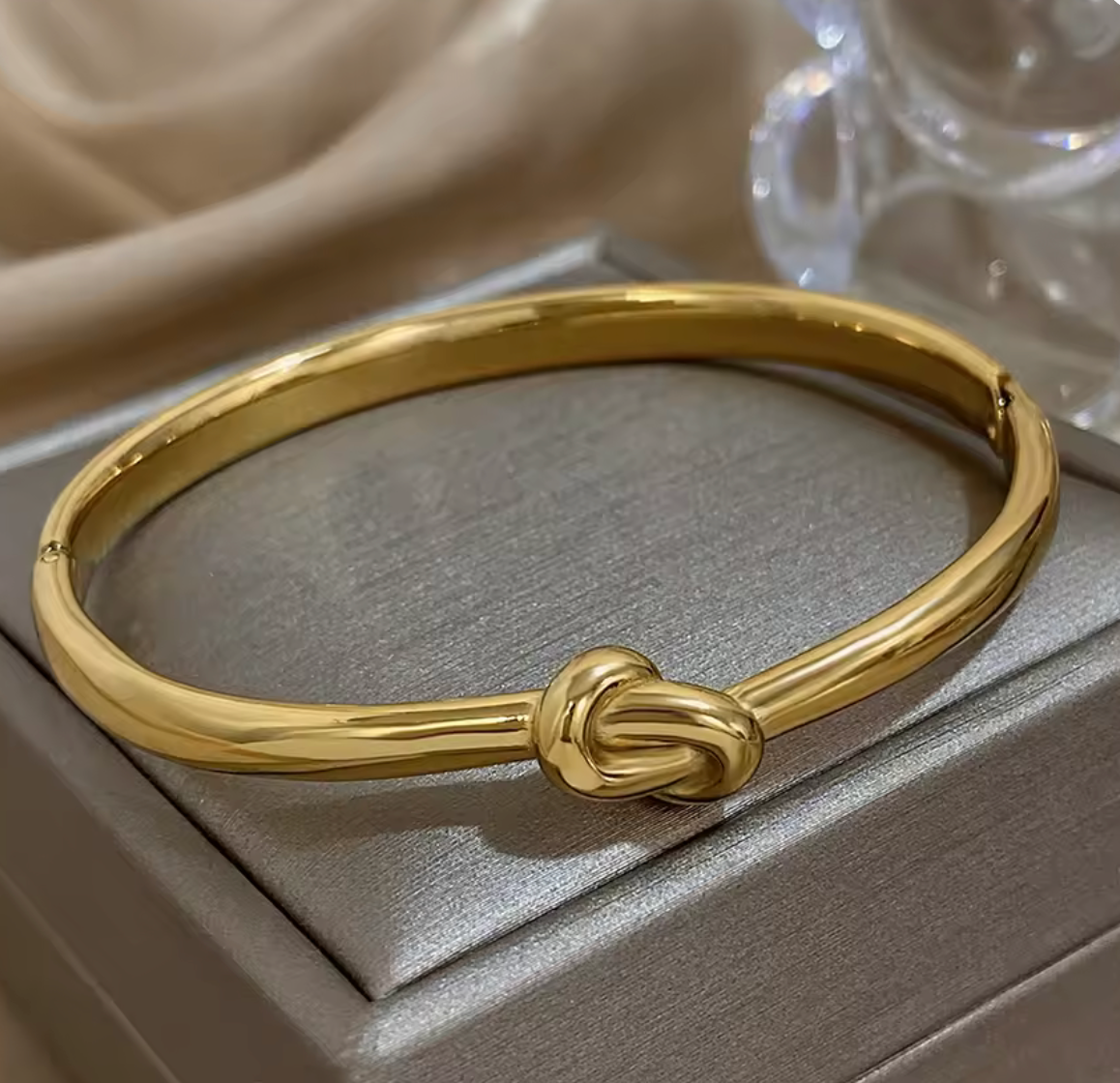 Stainless Steel Knotted Gold Cuff Bangle Bracelet