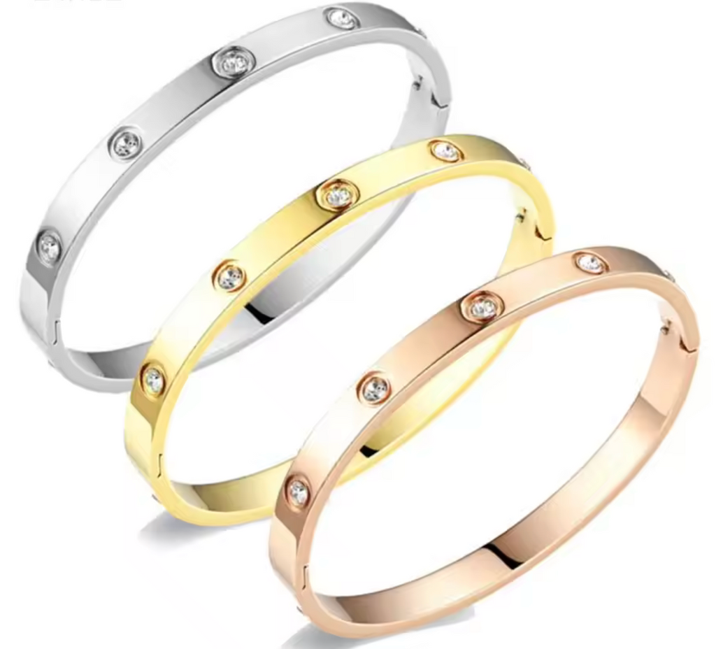 Zircon Inlaid Stainless Steel Bracelet & Bangle