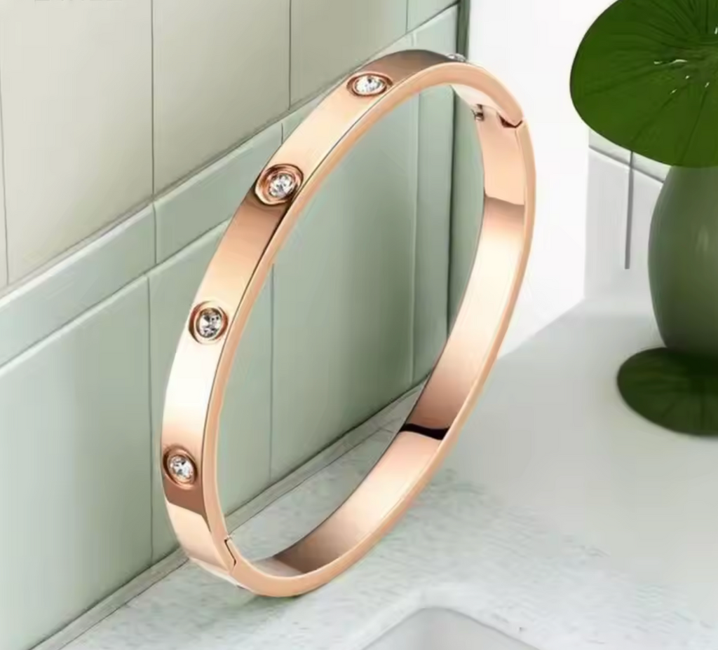 Zircon Inlaid Stainless Steel Bracelet & Bangle