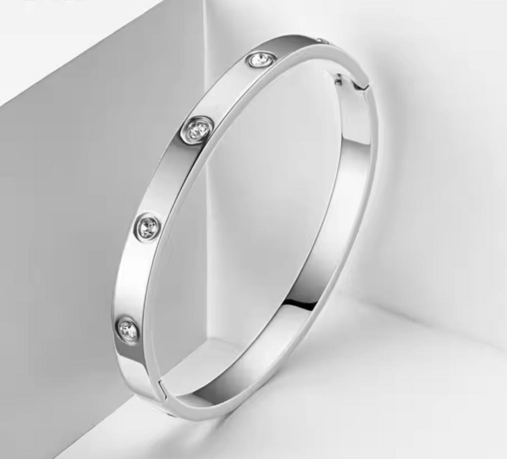 Zircon Inlaid Stainless Steel Bracelet & Bangle