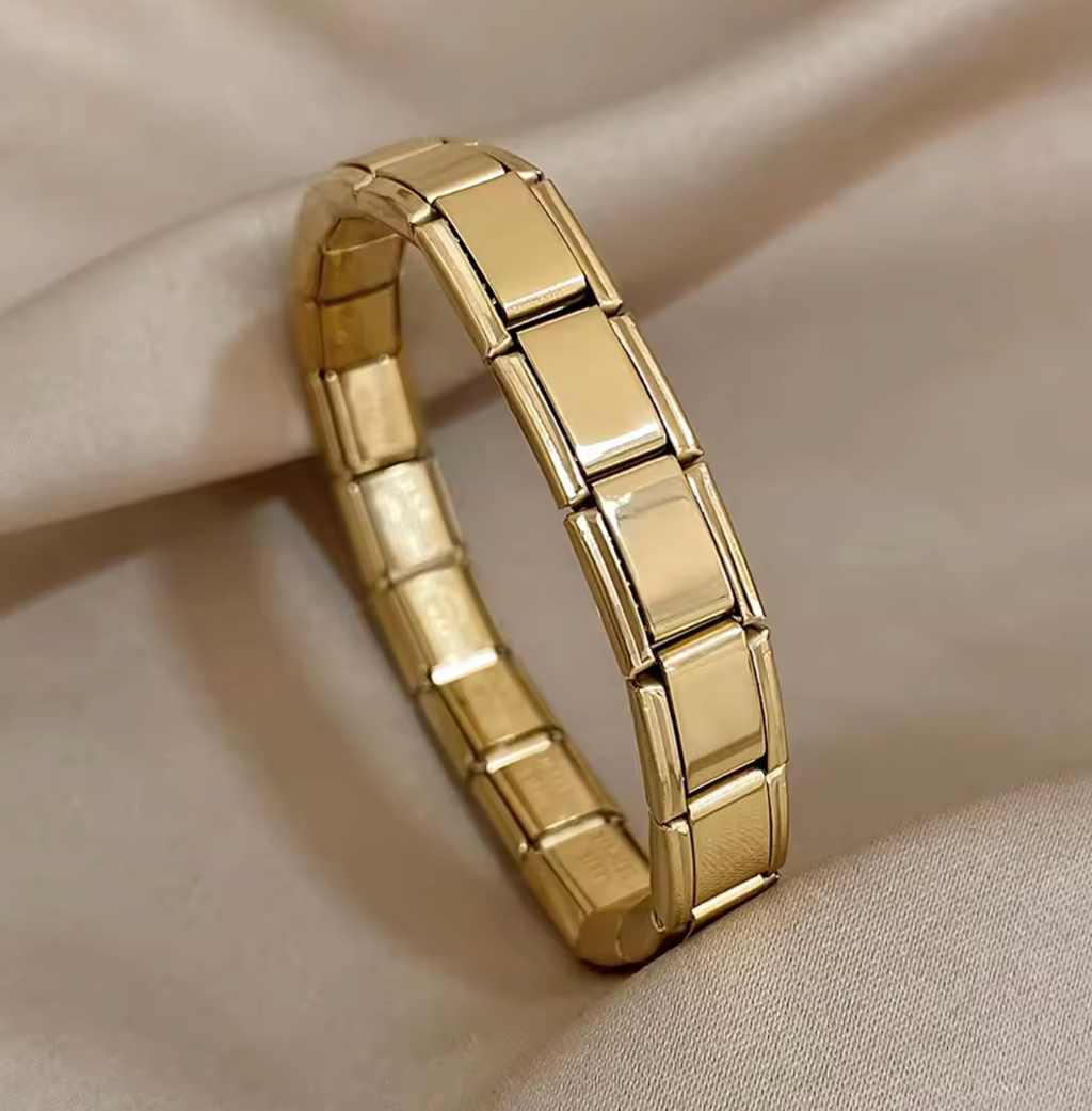 Vintage Gold Square Stainless Steel Elastic Bangle