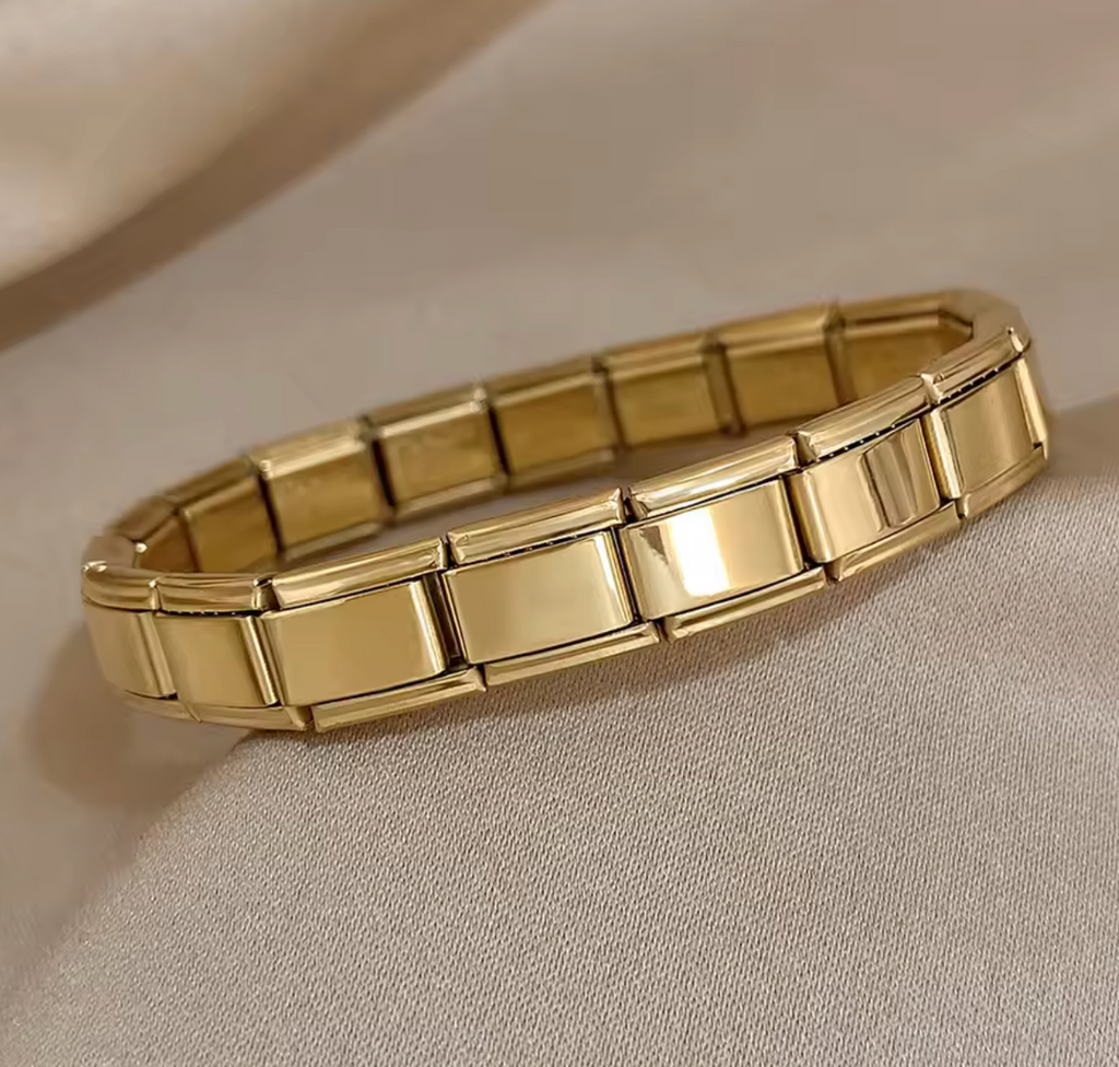 Vintage Gold Square Stainless Steel Elastic Bangle