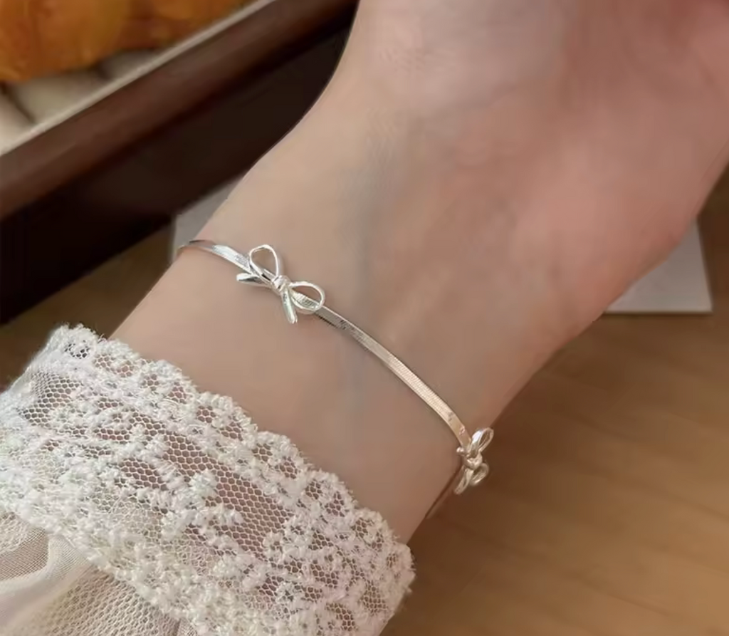 925 Sterling Silver Bow Snake Chain Bracelet