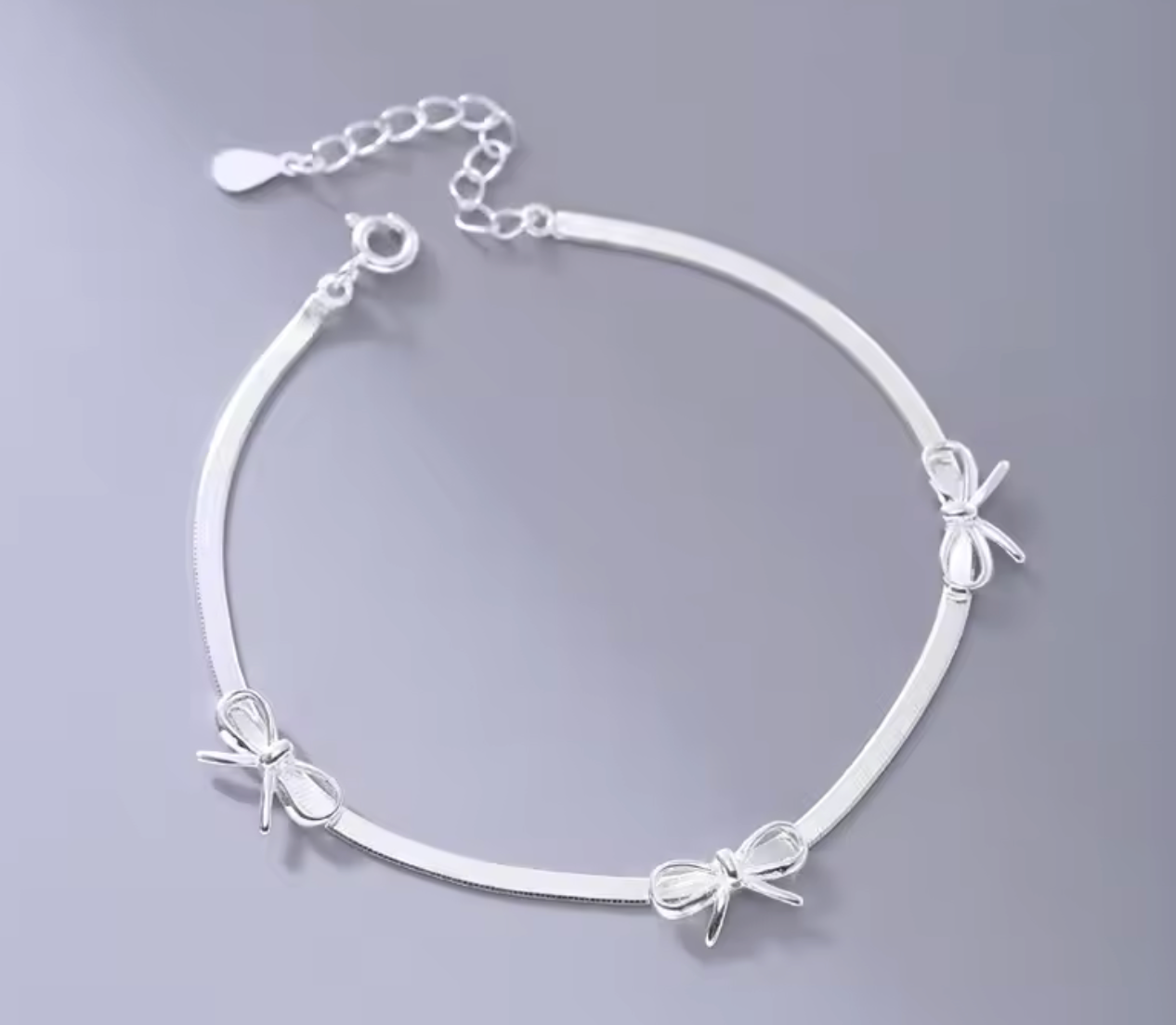 925 Sterling Silver Bow Snake Chain Bracelet