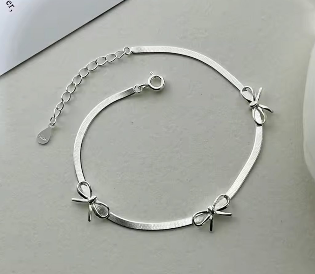 925 Sterling Silver Bow Snake Chain Bracelet