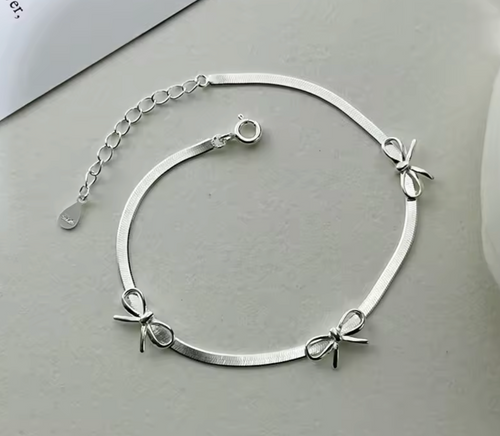 925 Sterling Silver Bow Snake Chain Bracelet